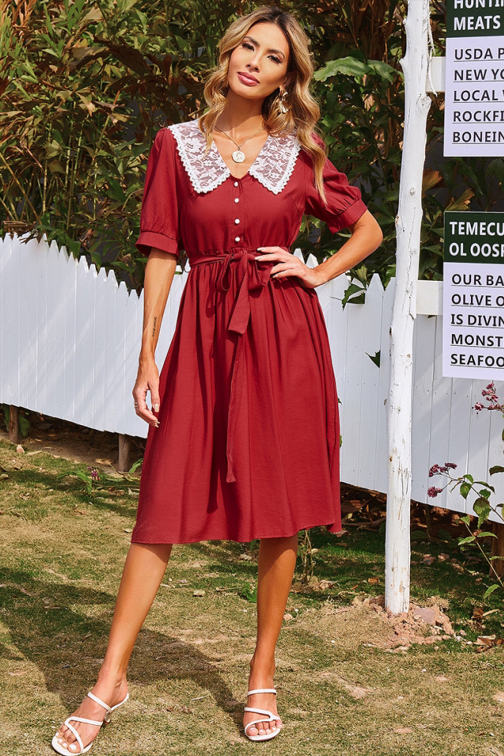 Solid Color Elastic Waist Midi Dress