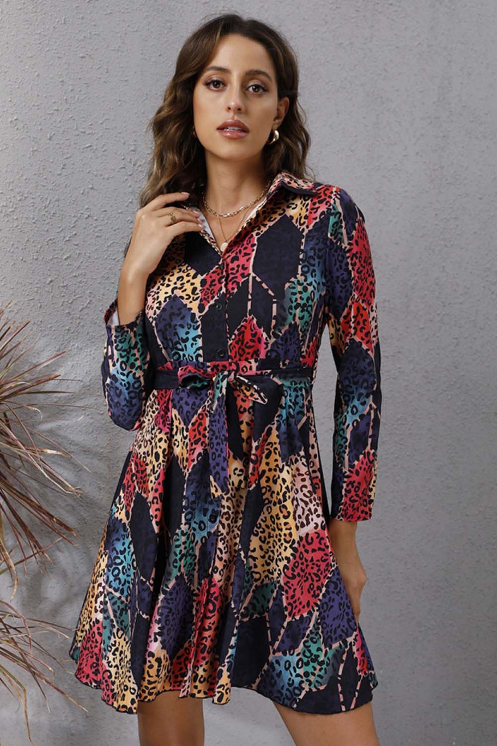 Geometric Print Long Sleeve Dress