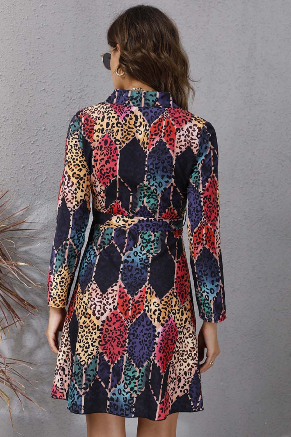 Geometric Print Long Sleeve Dress