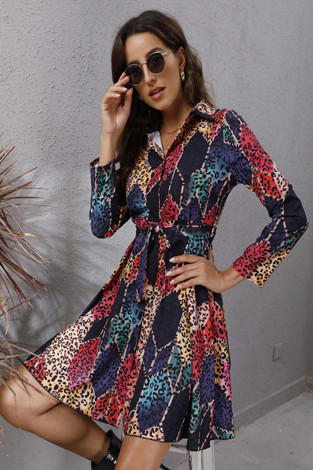 Geometric Print Long Sleeve Dress