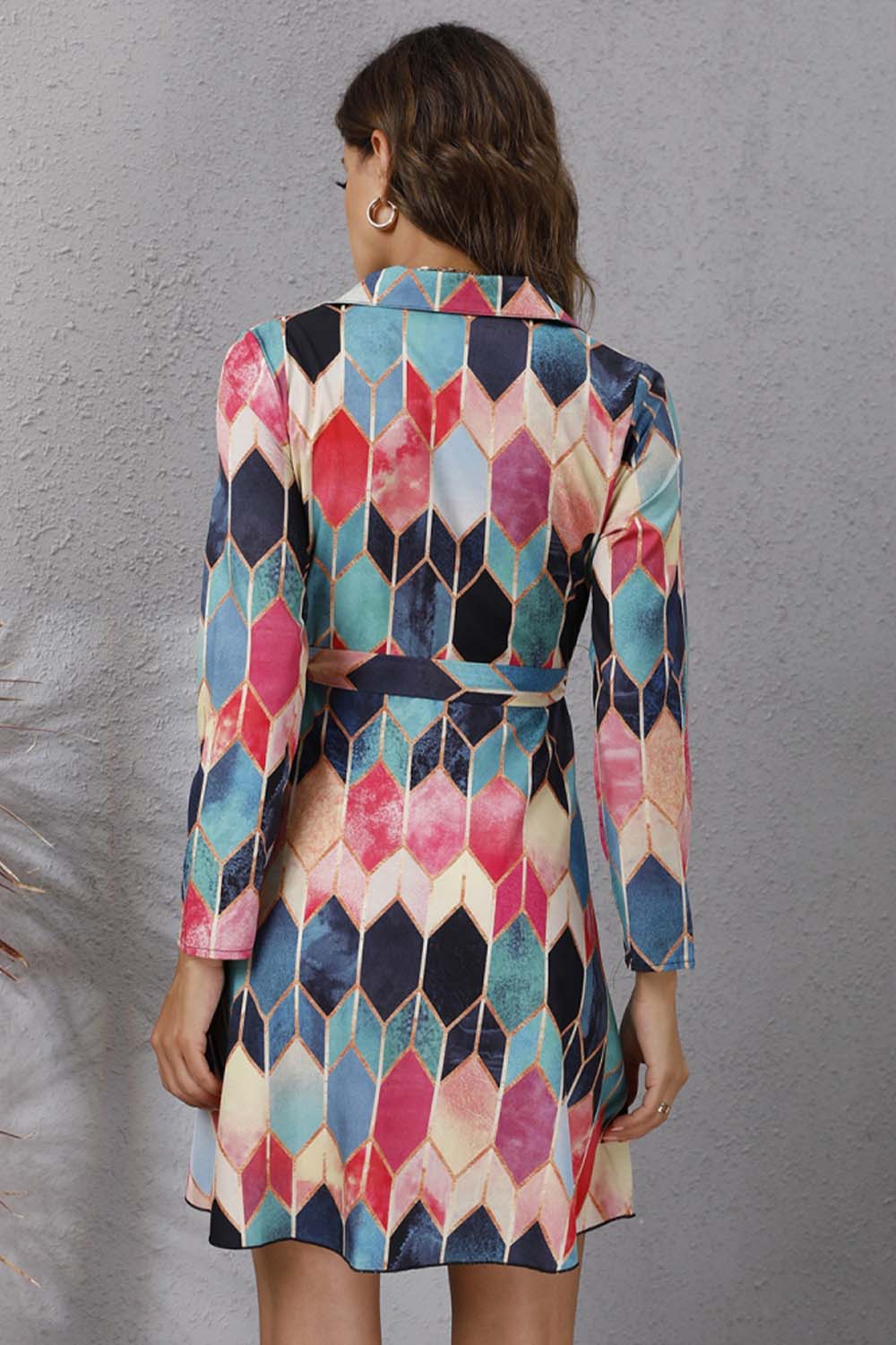 Geometric Print Long Sleeve Dress