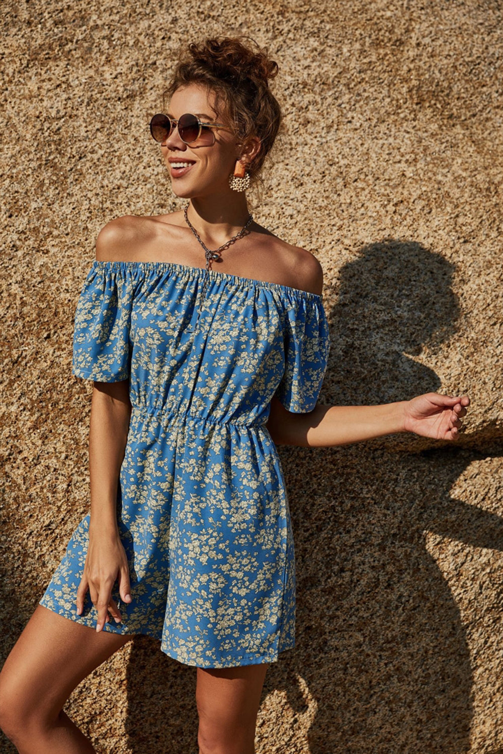 Off-Shoulder Printed Wide-Leg Jumpsuit