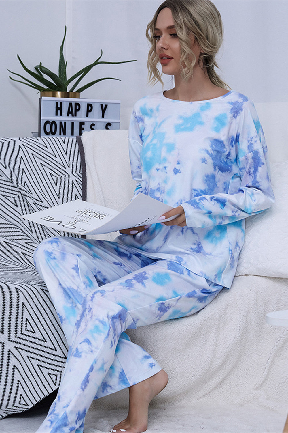 Tie-dye Round Neck Pajamas