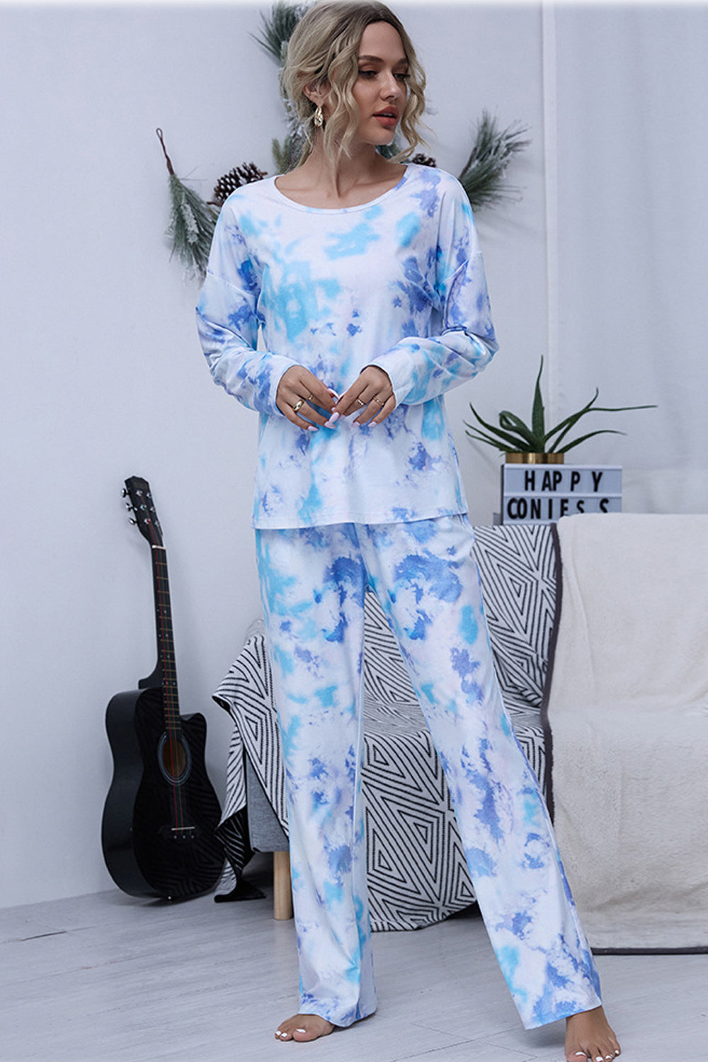 Tie-dye Round Neck Pajamas