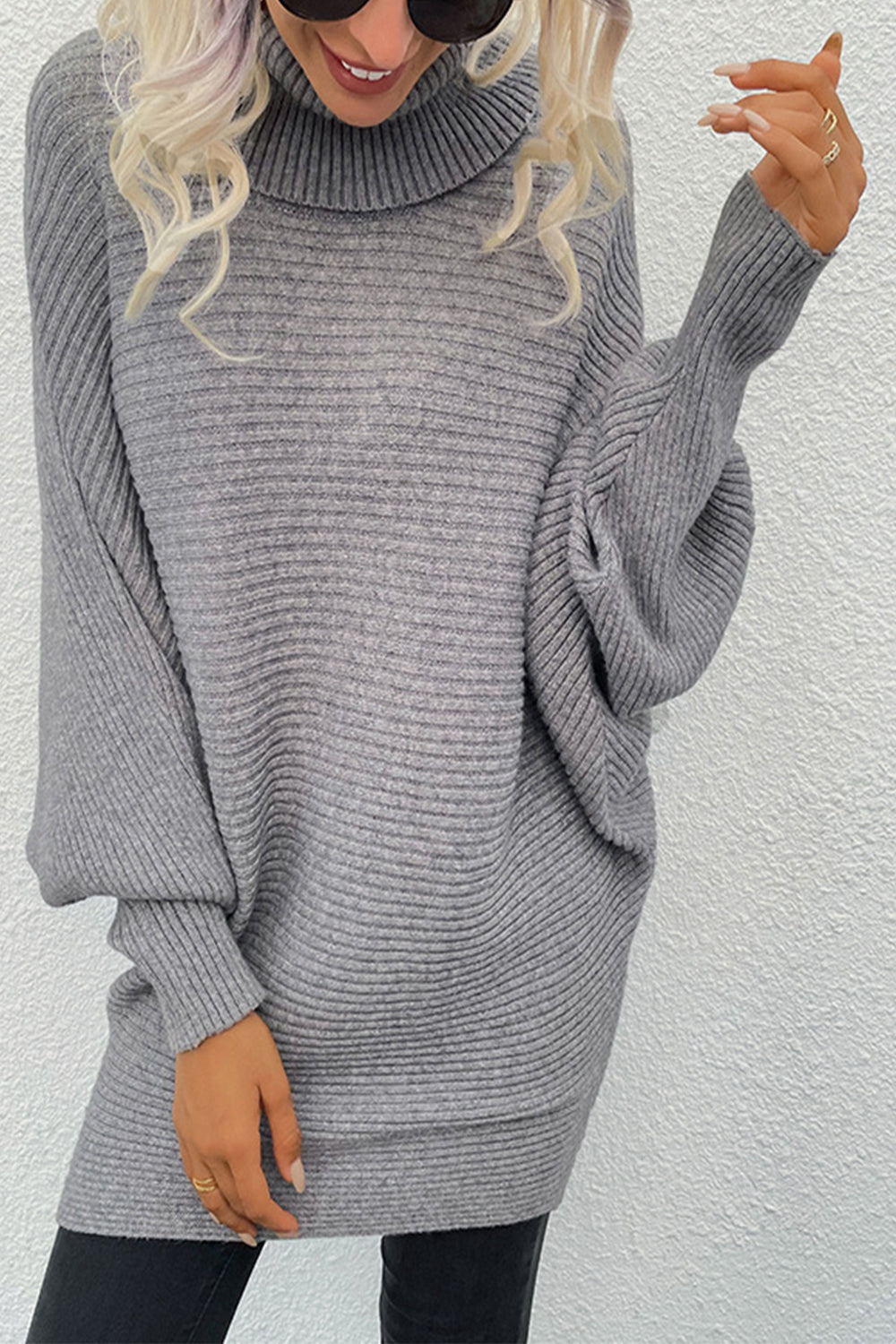 Solid Color Two-Lapel Bat Sleeve Sweater