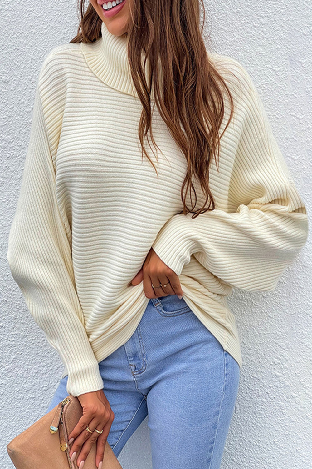 Solid Color Two-Lapel Bat Sleeve Sweater