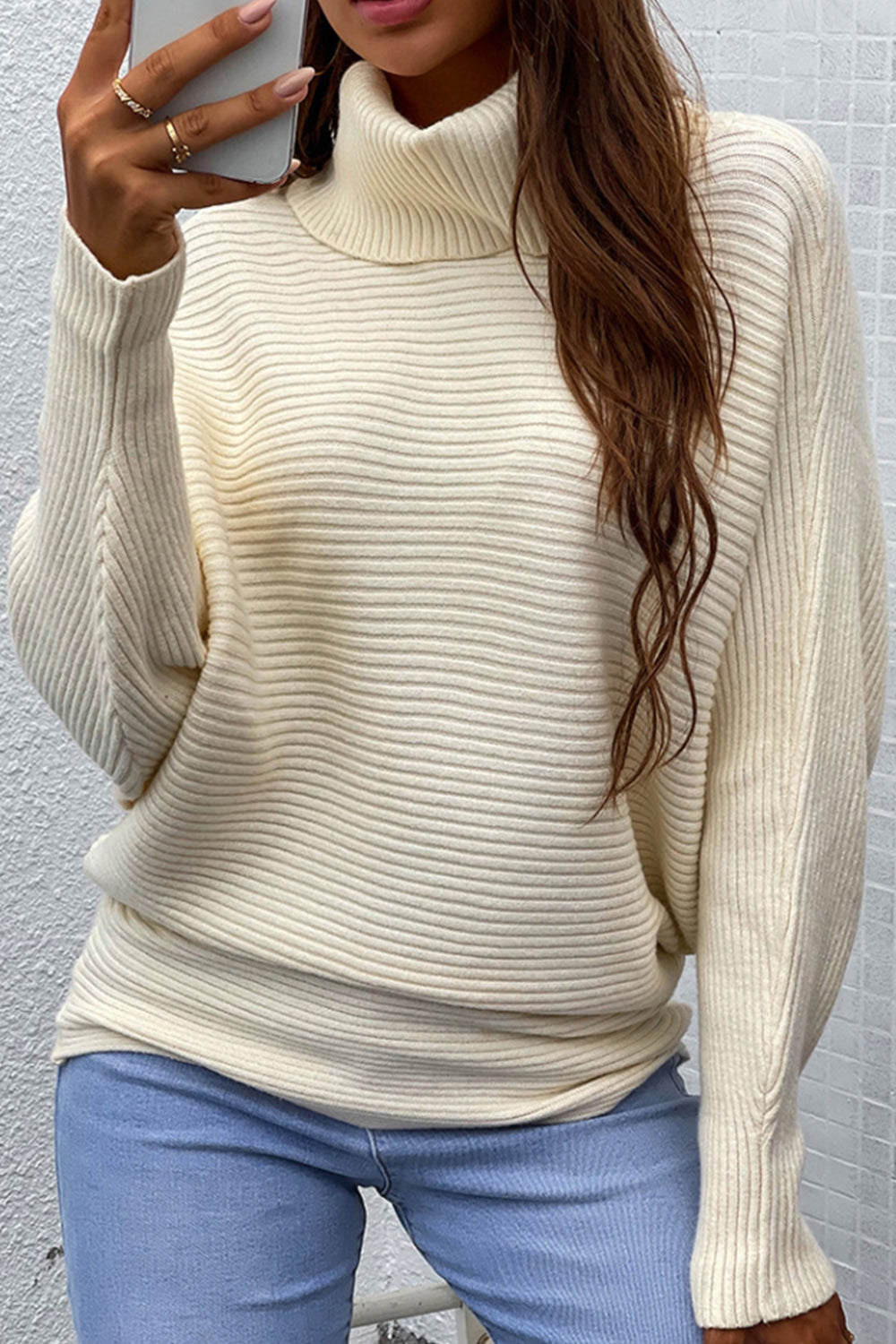 Solid Color Two-Lapel Bat Sleeve Sweater