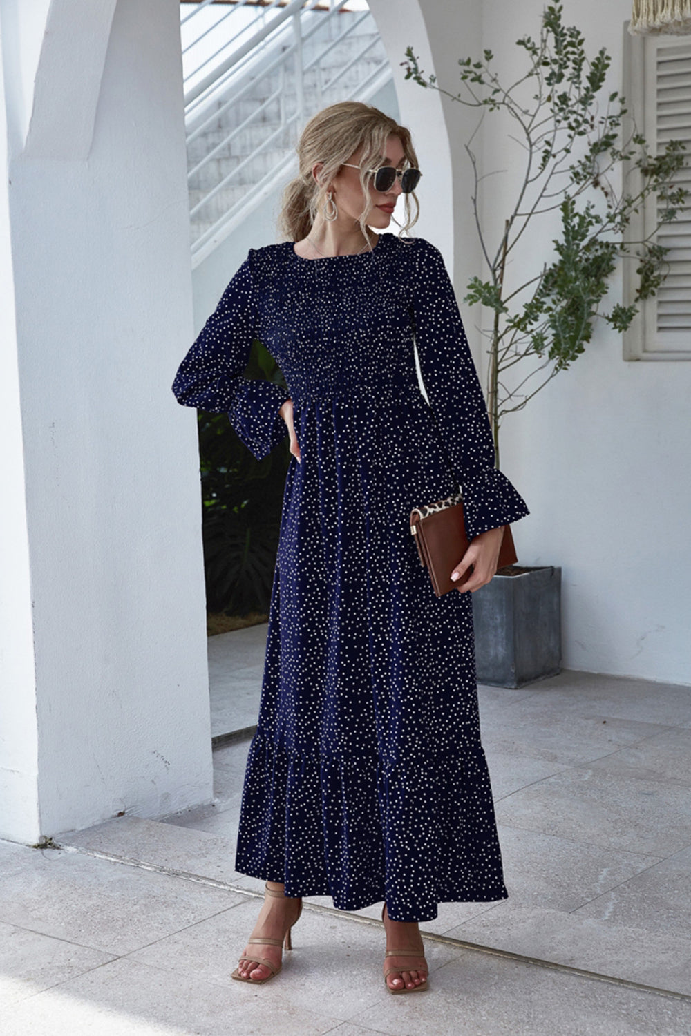 Printed Polka Dot Long Sleeve Dress