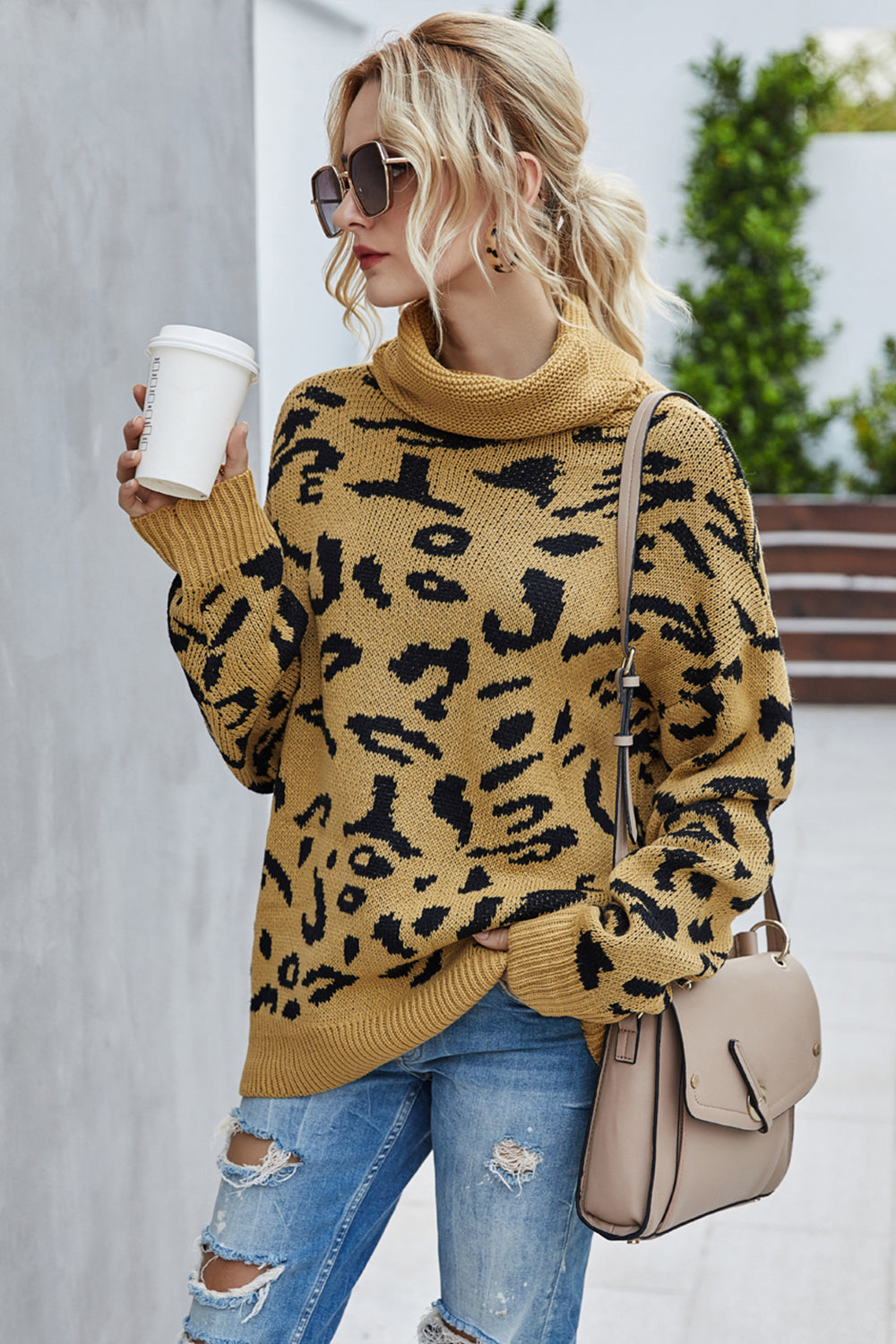 Loose Leopard Print Turn-Down Collar Sweater