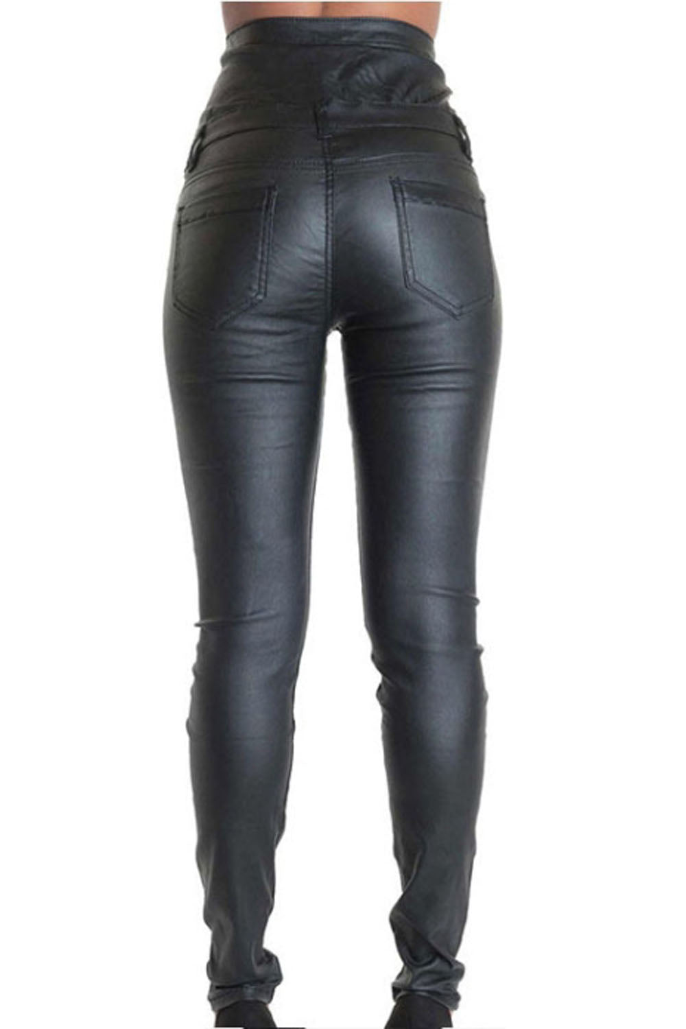 Leather High Waistband Buckle Pants