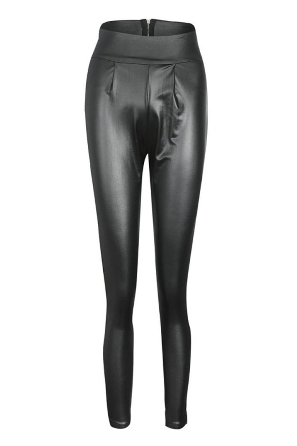 Pantalon en cuir coupe slim avec fermeture éclair au dos