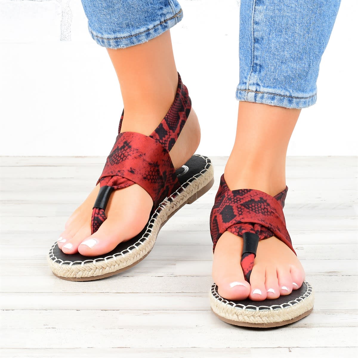 Twine Woven Snake Print Flip-Flops Sandals