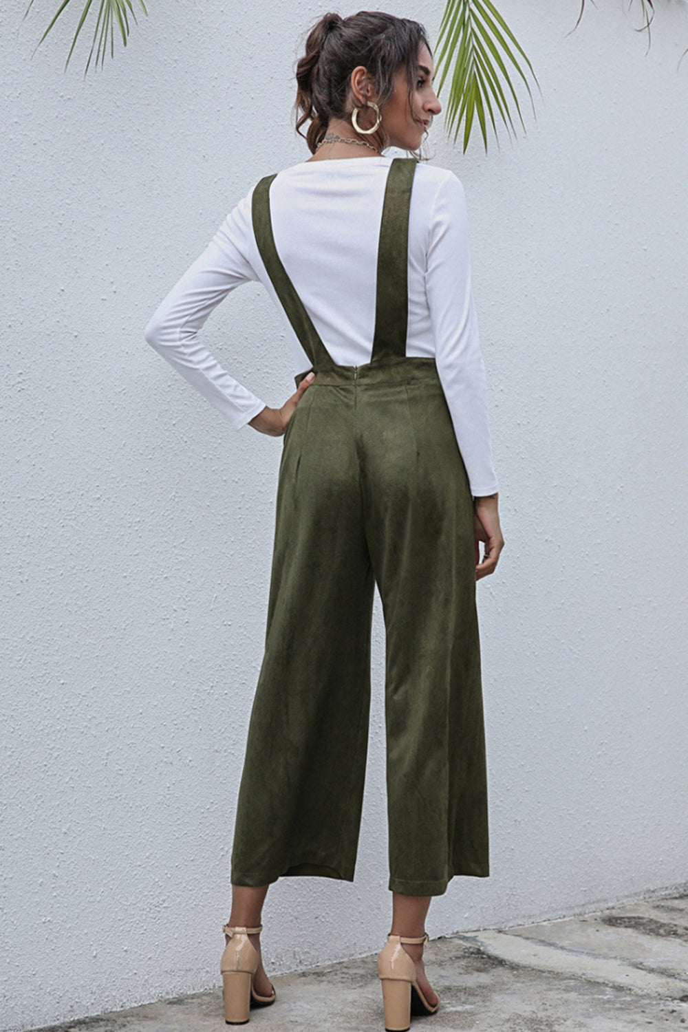 V-Neck Solid Color High Waist Jumpsuit