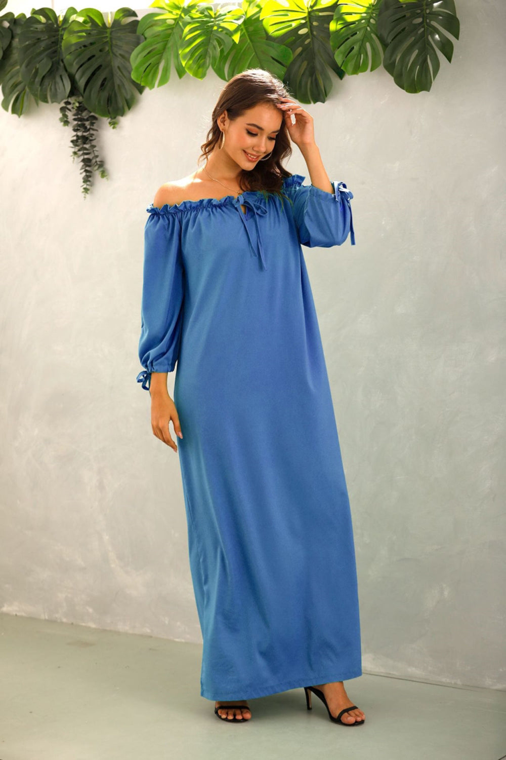 Off The Should Solid Color Long Dress