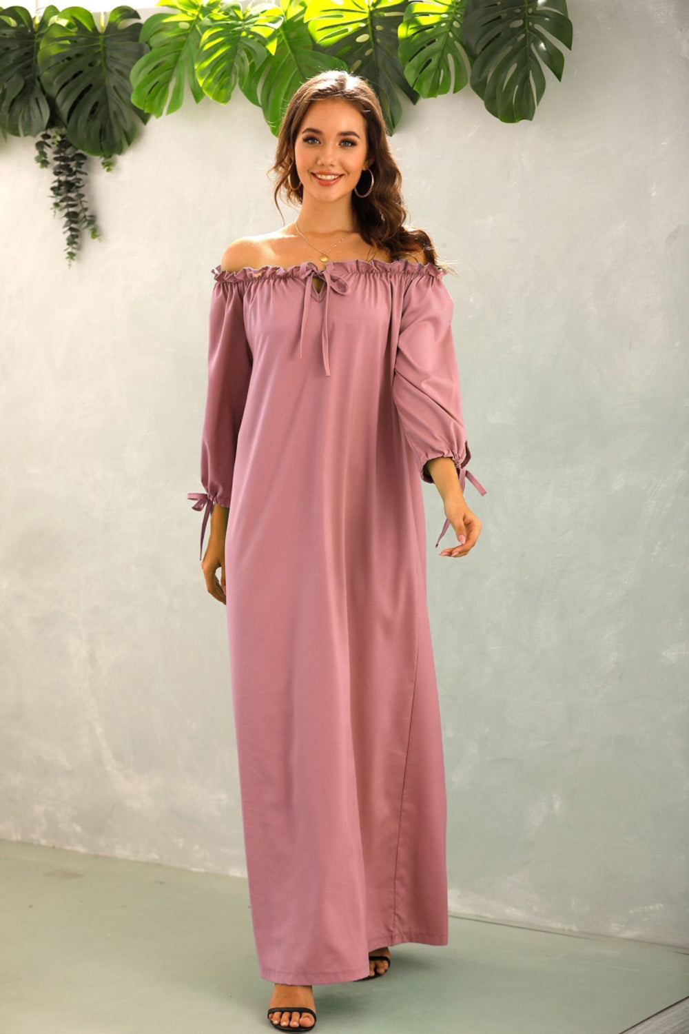 Off The Should Solid Color Long Dress