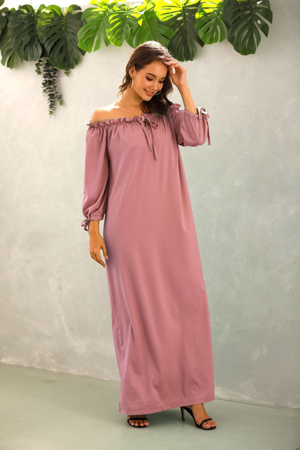 Off The Should Solid Color Long Dress