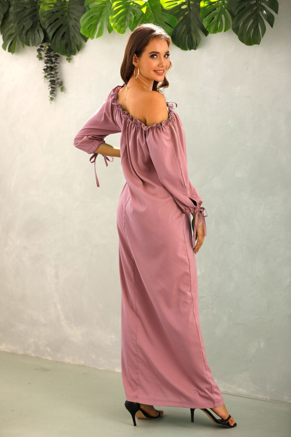 Off The Should Solid Color Long Dress