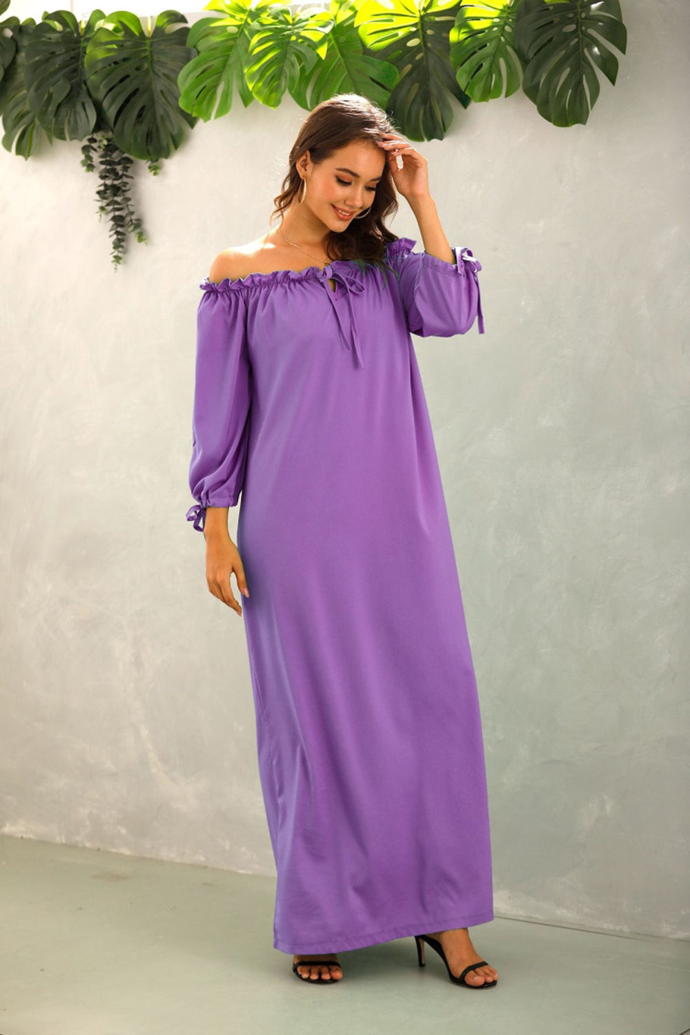 Off The Should Solid Color Long Dress