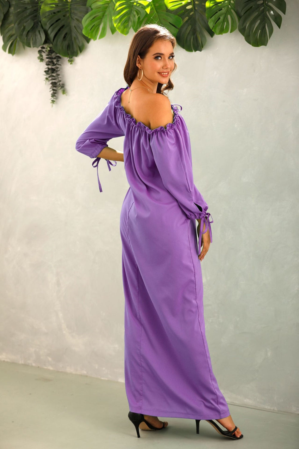 Off The Should Solid Color Long Dress