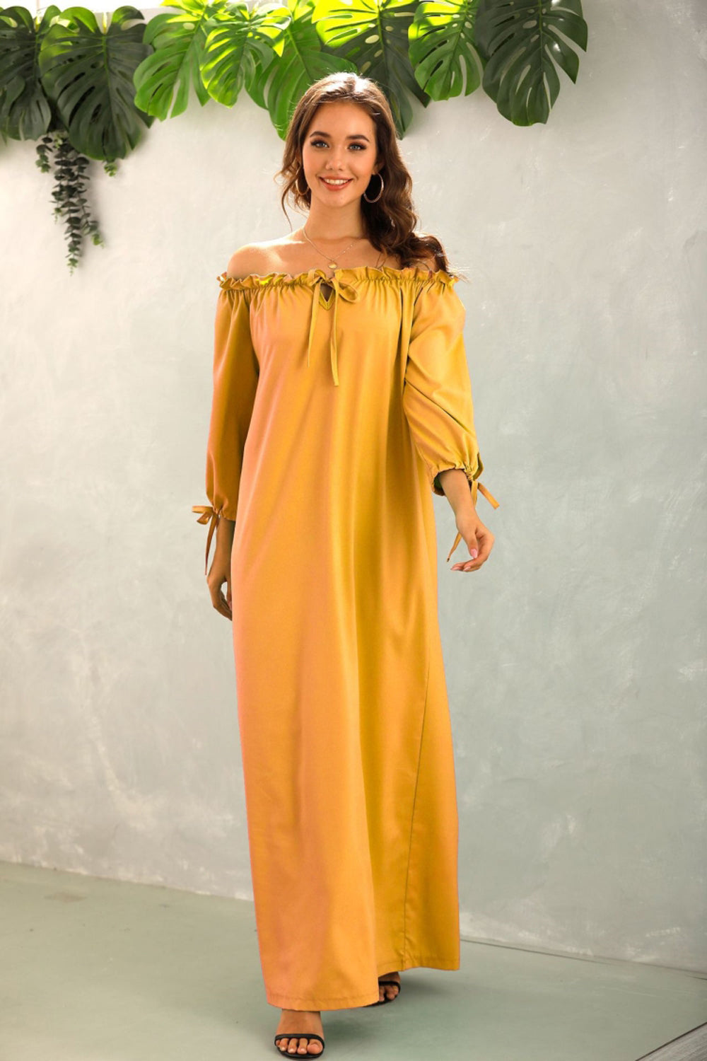 Off The Should Solid Color Long Dress