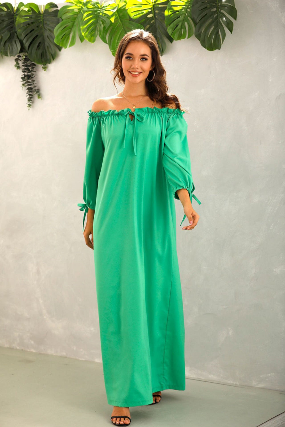 Off The Should Solid Color Long Dress