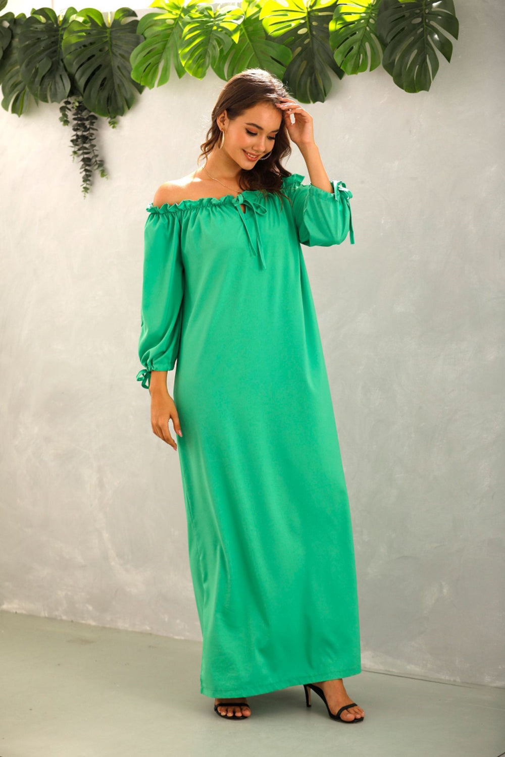 Off The Should Solid Color Long Dress