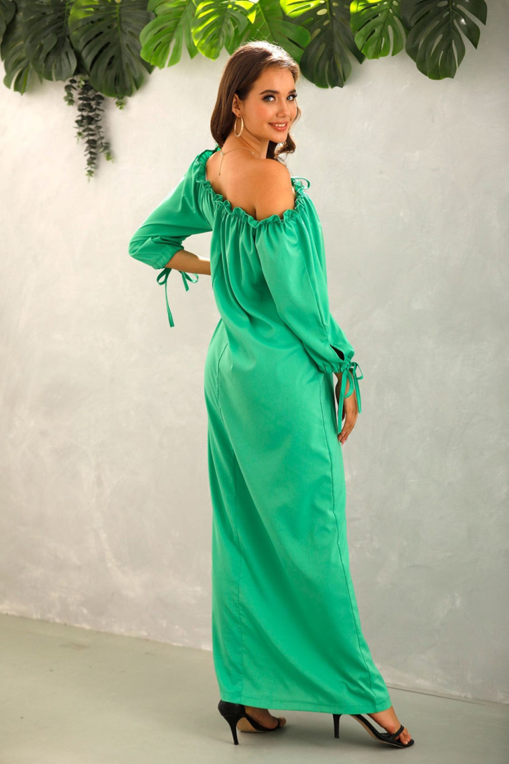 Off The Should Solid Color Long Dress