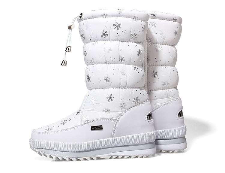 Snow Print Waterproof Down Mid-calf Cotton Boots