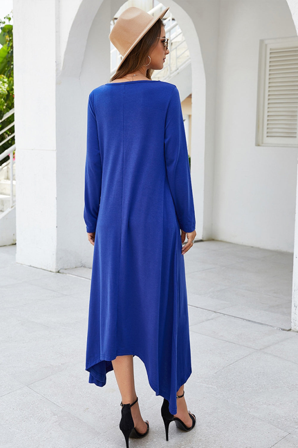 Solid Color Big Swing Skirt Long Sleeve Dress