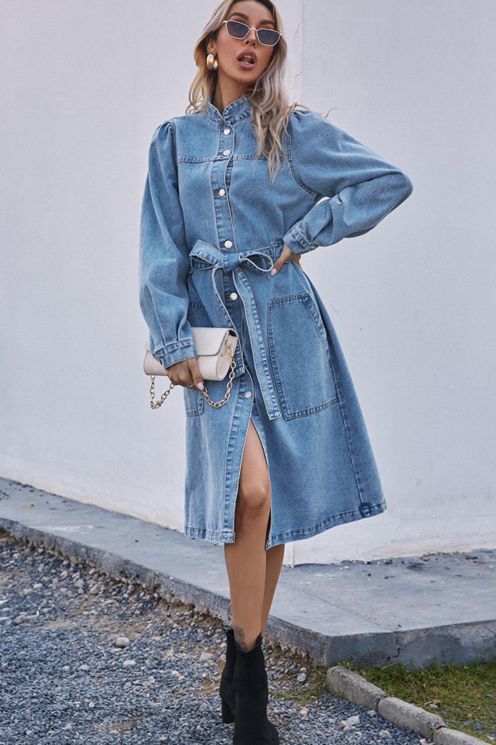 Denim Waist Long Sleeve Dress