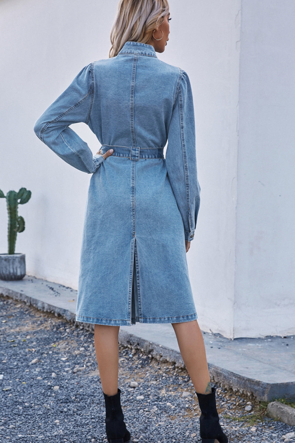 Denim Waist Long Sleeve Dress