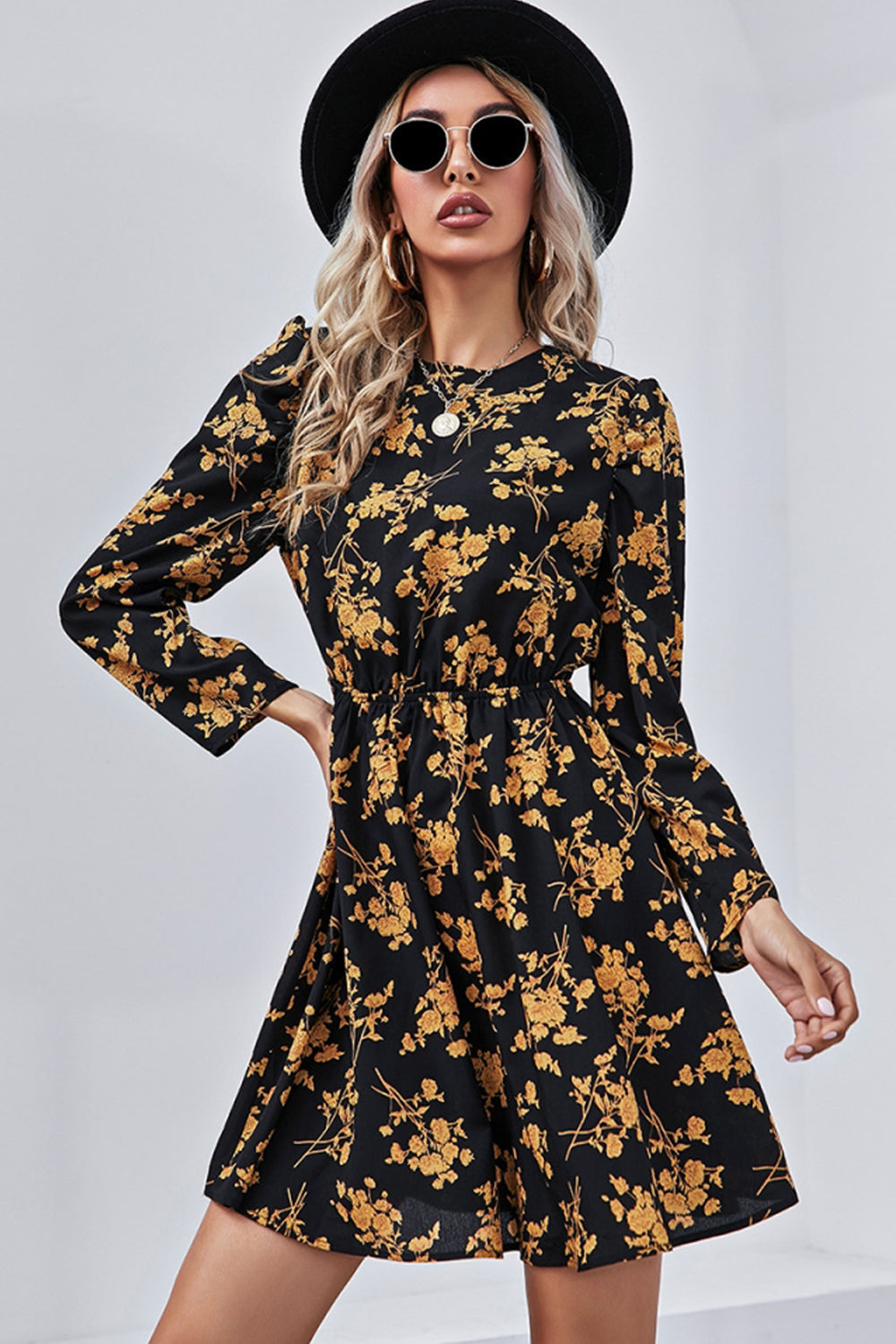 Slim Print Long Sleeve Dress