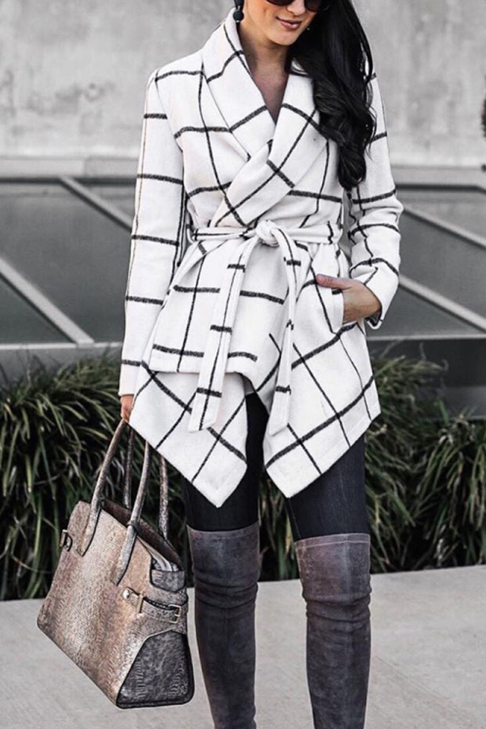 Tweed Belt Plaid Coat