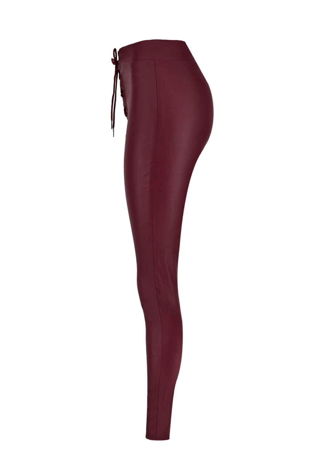 Leather Metal Perforated Lace-up Leggings