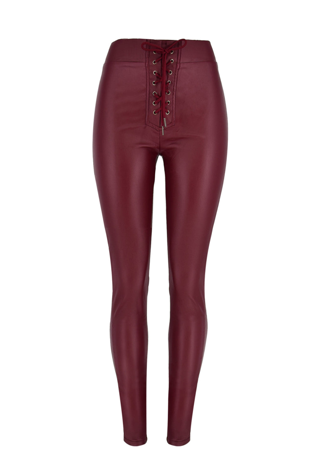 Leather Metal Perforated Lace-up Leggings