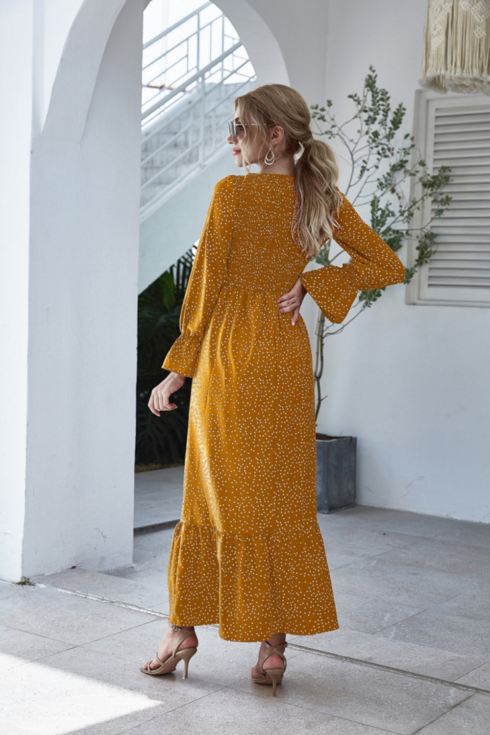 Printed Polka Dot Long Sleeve Dress