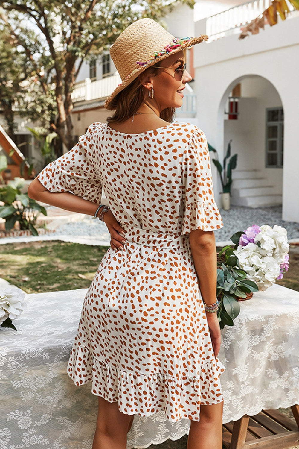 Leopard Print Short-Sleeved A-Line Dress