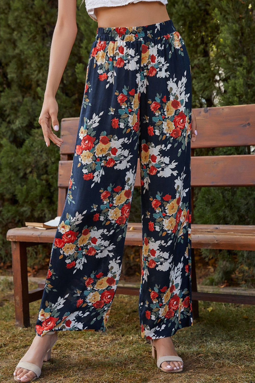 High Waist Loose Holiday Print Trousers