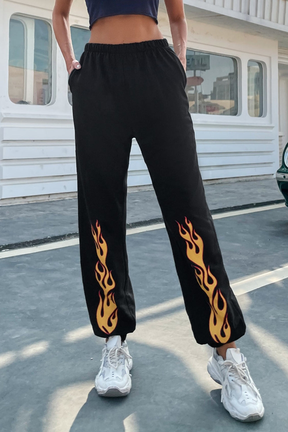 High-Waisted Patterned Sports Trousers