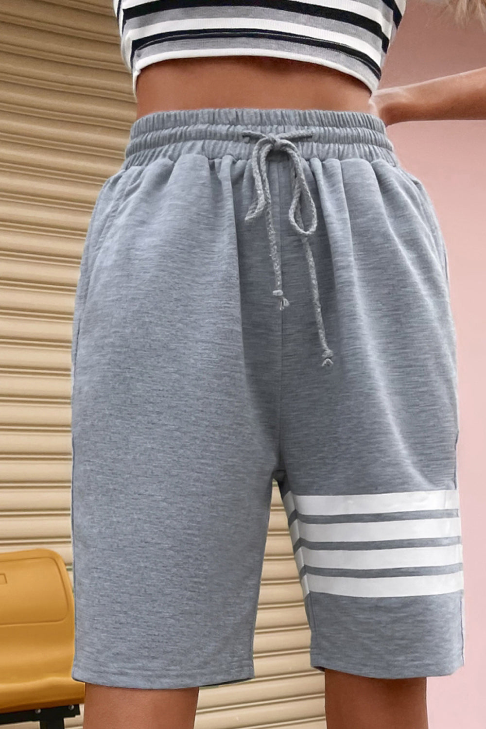 Striped Sport Half-Length Pants