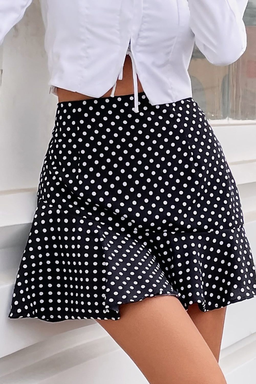 High Waist Polka Dot Ruffle Dress