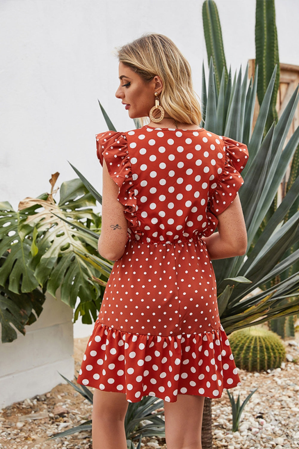 Polka Dot Stitching Ruffle Dress