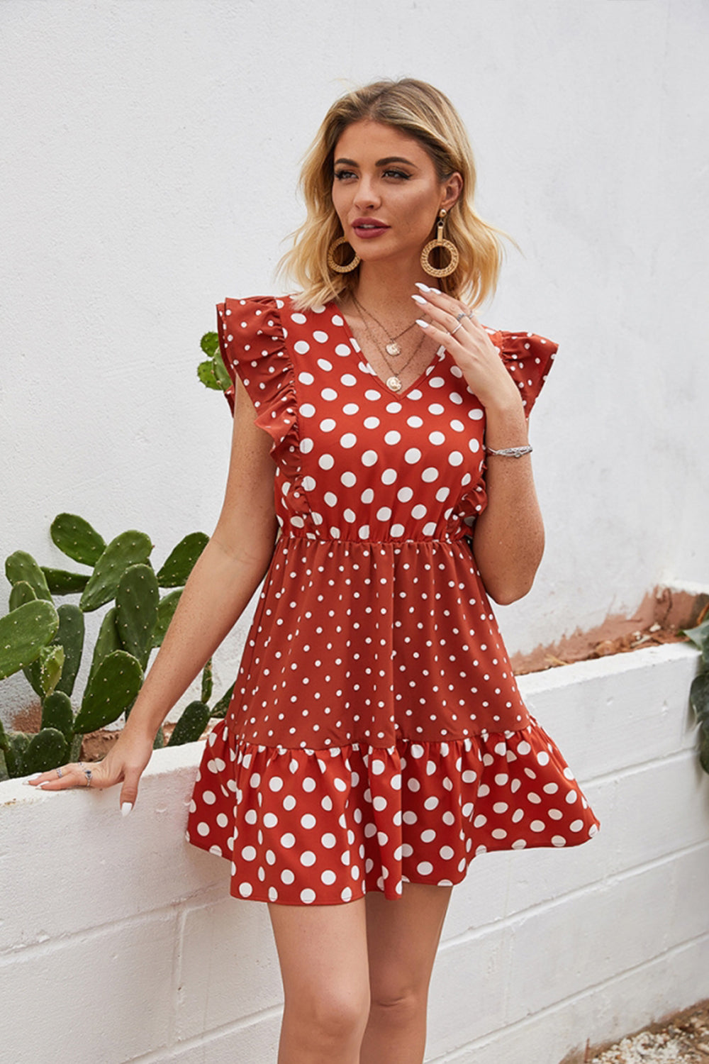 Polka Dot Stitching Ruffle Dress