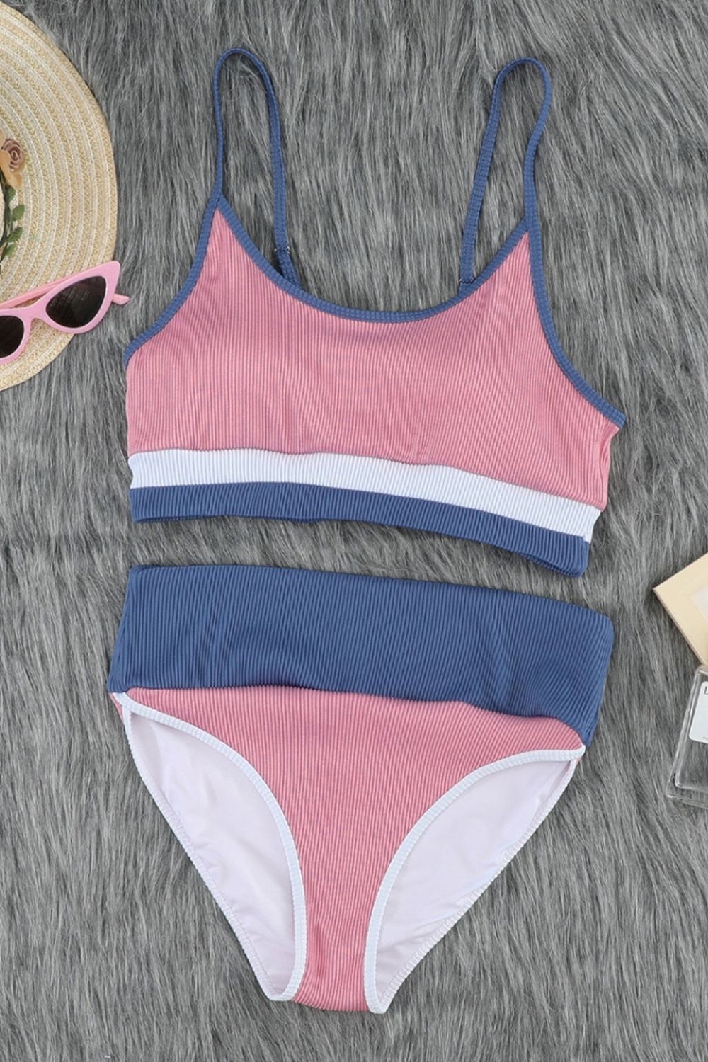 High-Waisted Sling Striped Bikini