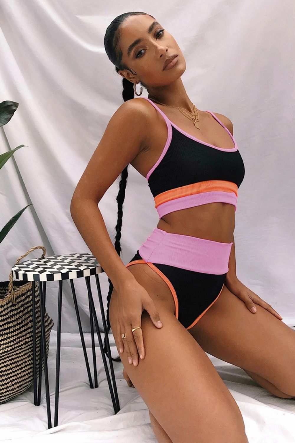 High-Waisted Sling Striped Bikini