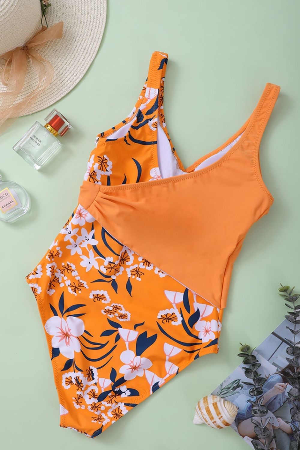 Deep V Printed One-Piece Swimsuit