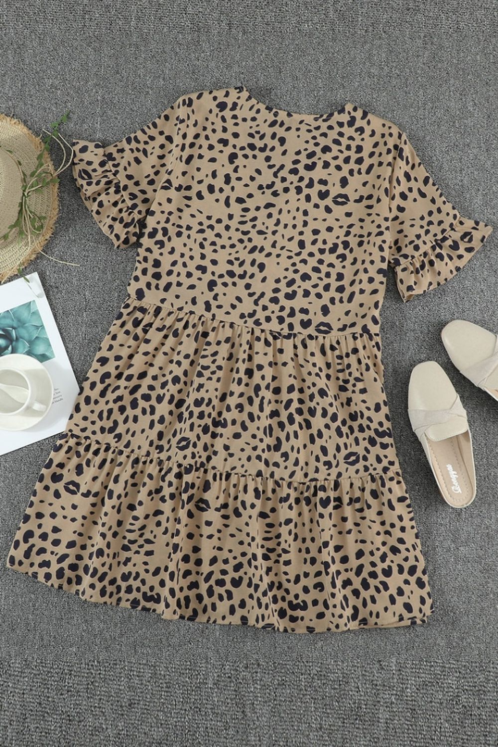 Ruffled Leopard Print Button Dress