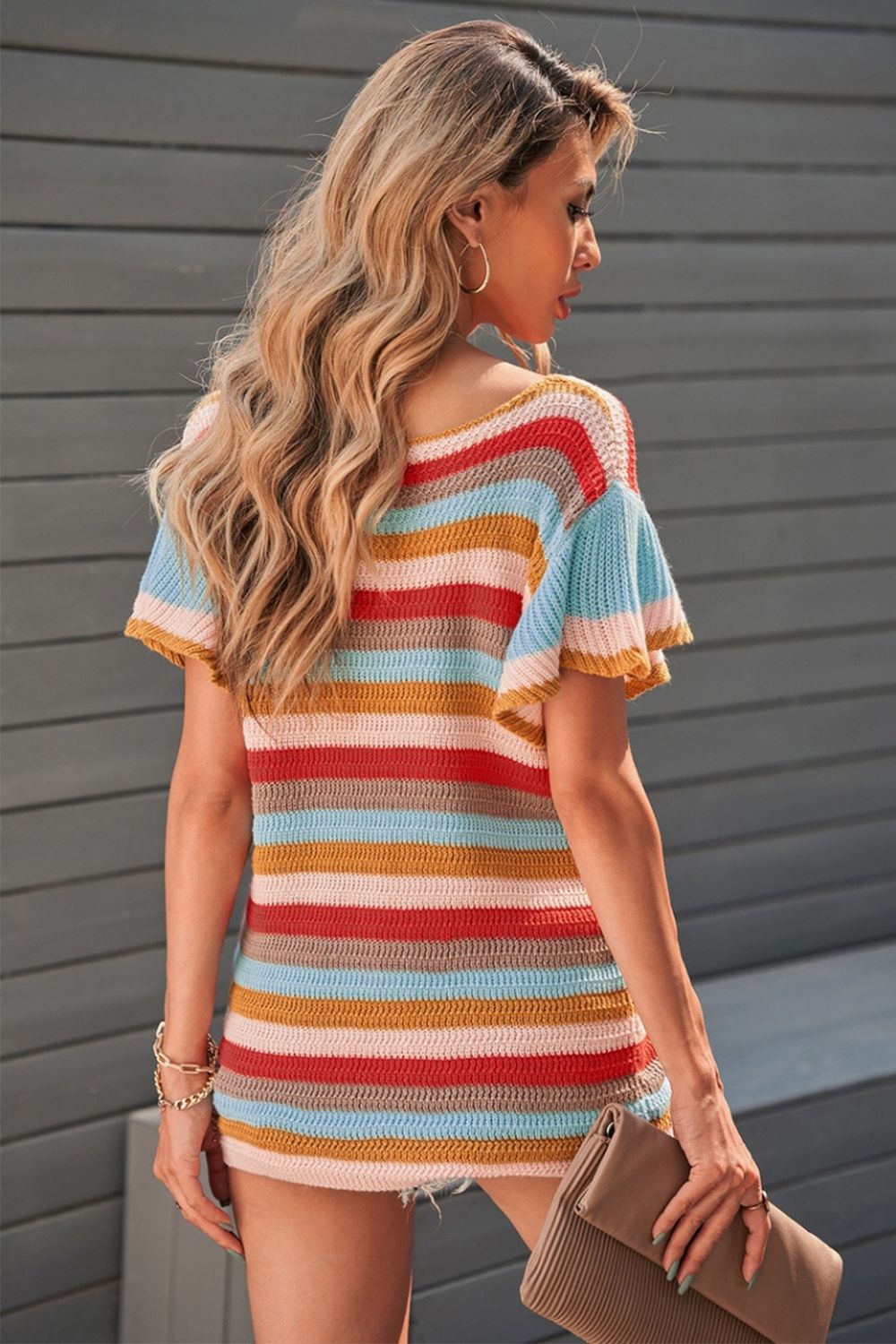 V-Neck Striped Knitted T-Shirt