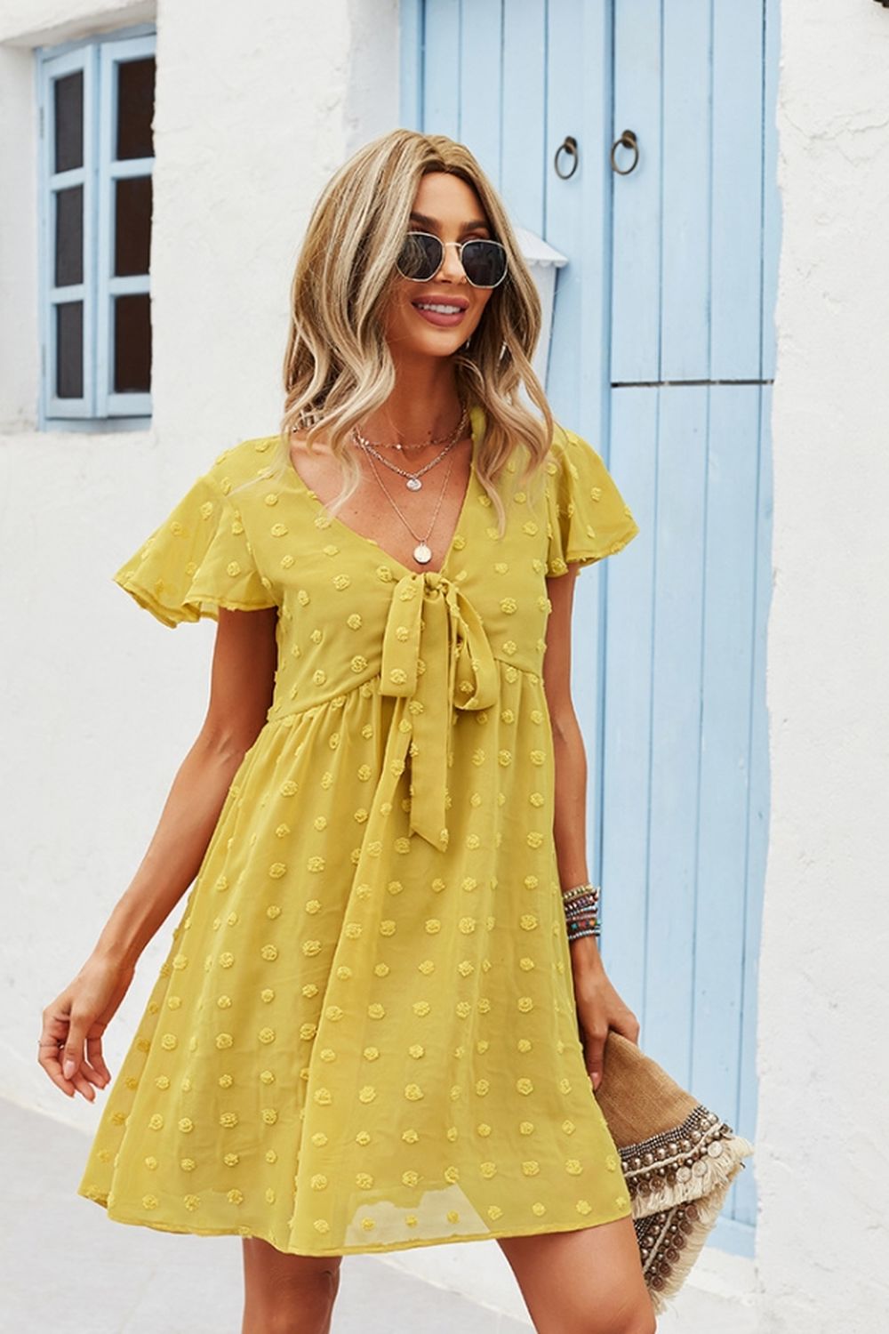 Bow Cap-Sleeved Dress