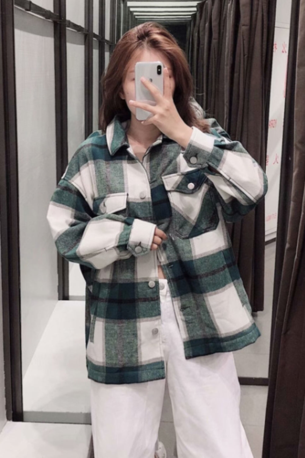 Loose Tweed Plaid Shirt Coat